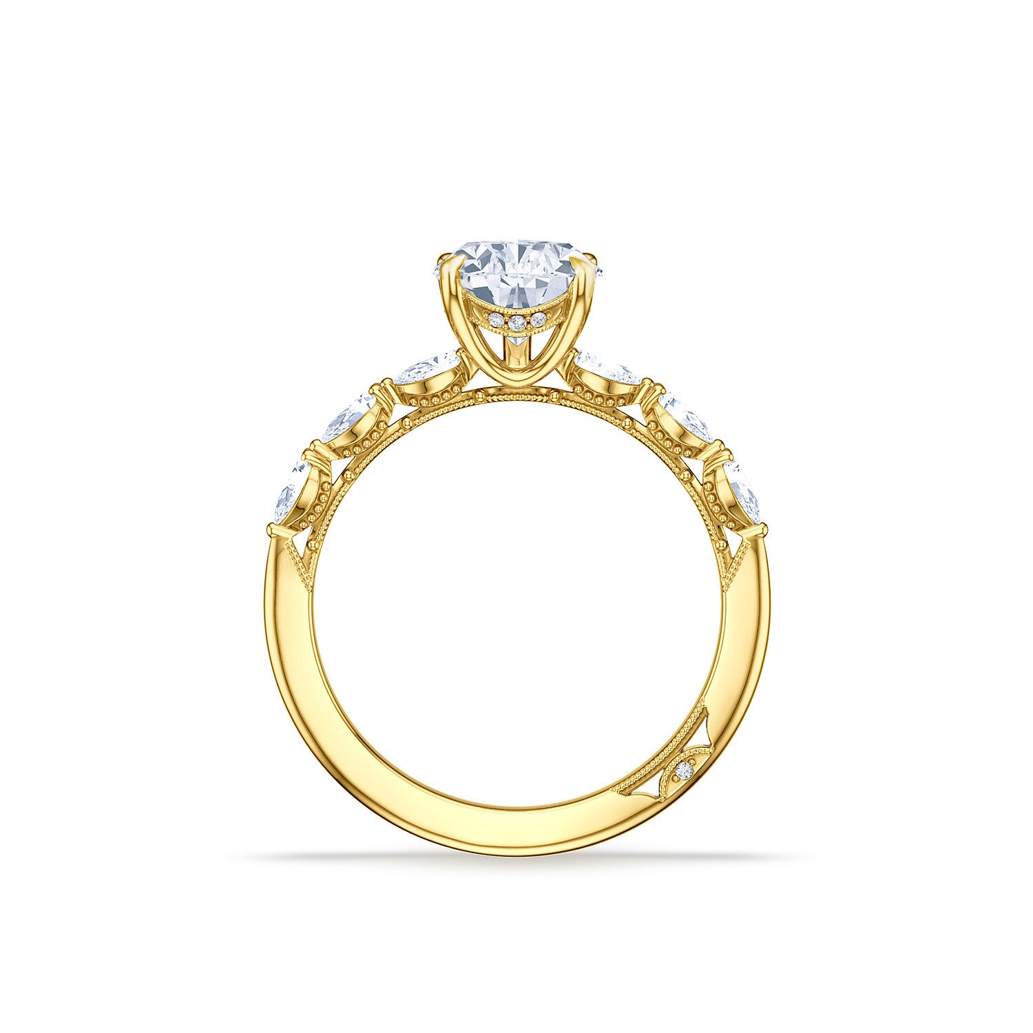 Pear Side Stone 18K Yellow Gold Engagement Ring - 2687