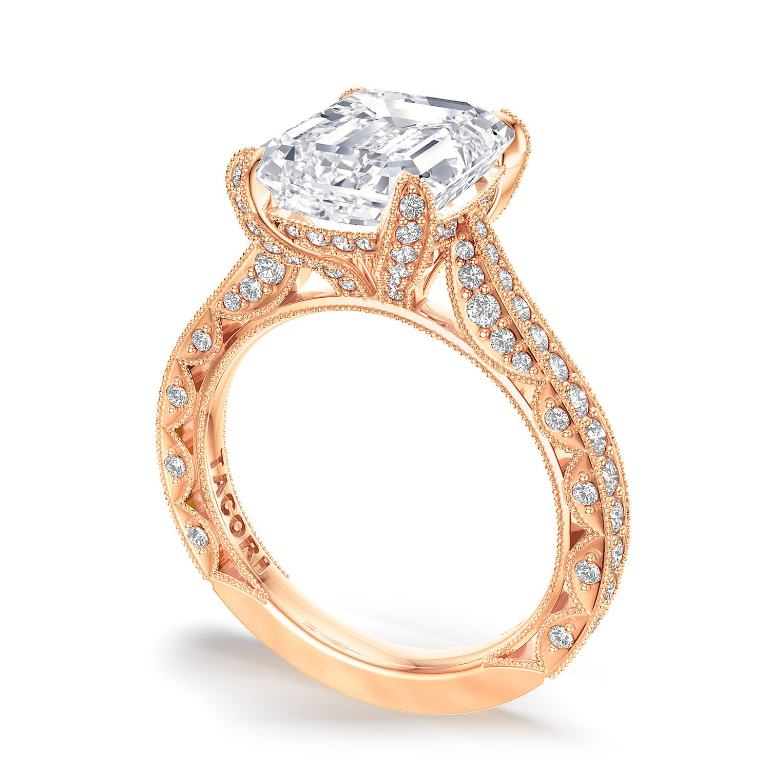 Emerald Pavé 18K Rose Gold Engagement Ring - HT2626