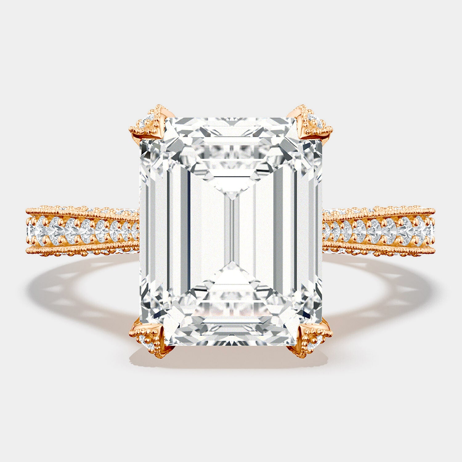 Emerald Pavé 18K Rose Gold Engagement Ring - HT2626