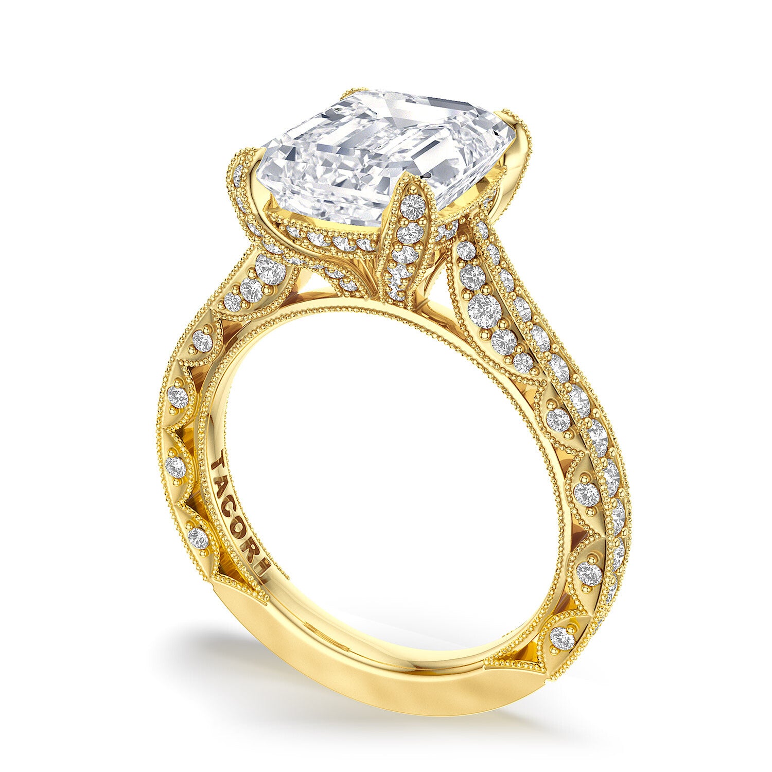 Emerald Pavé 18K Yellow Gold Engagement Ring - HT2626