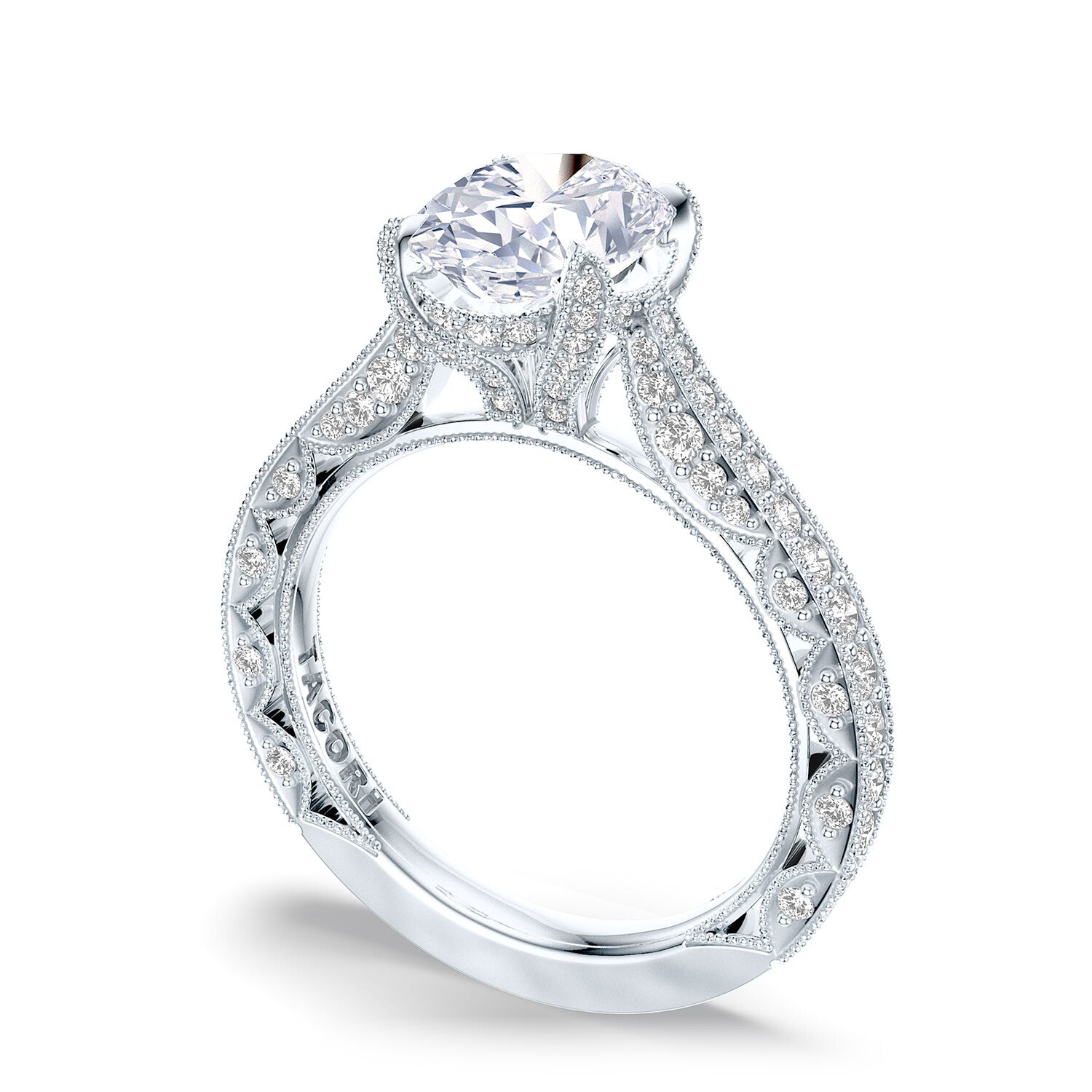 Oval Pavé Platinum Engagement Ring - HT2626