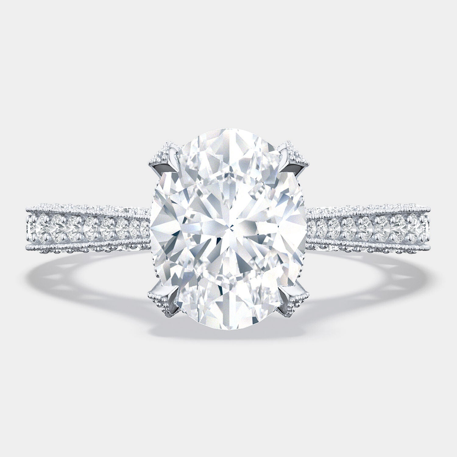 Oval Pavé Platinum Engagement Ring - HT2626