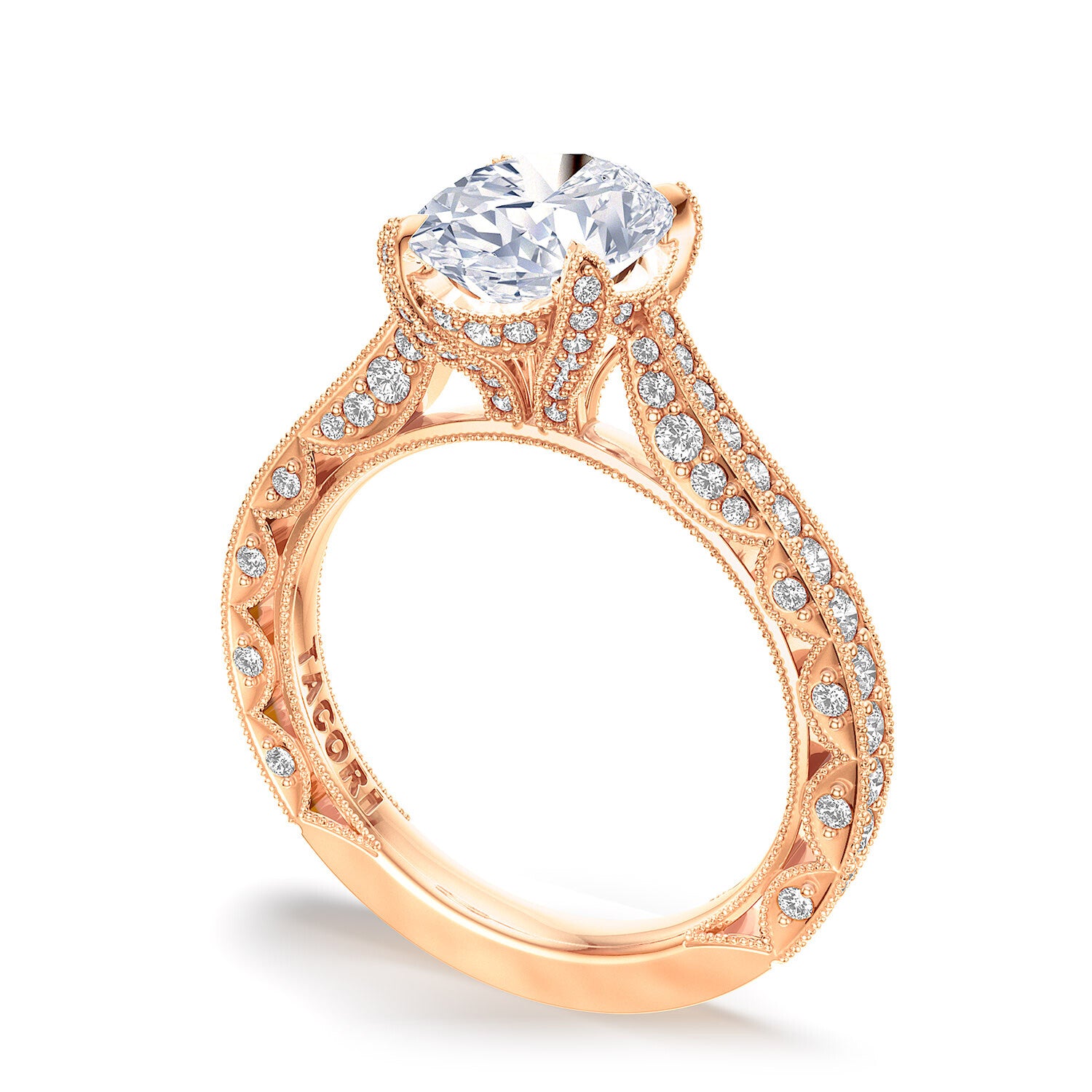 Oval Pavé 18K Rose Gold Engagement Ring - HT2626