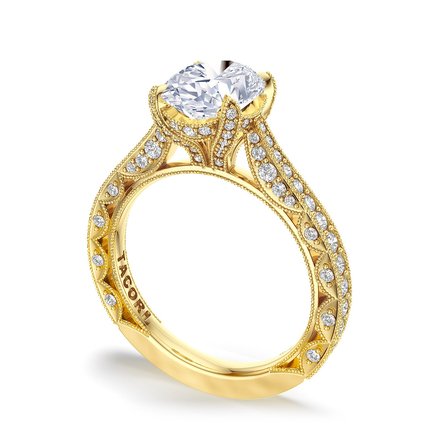 Oval Pavé 18K Yellow Gold Engagement Ring - HT2626