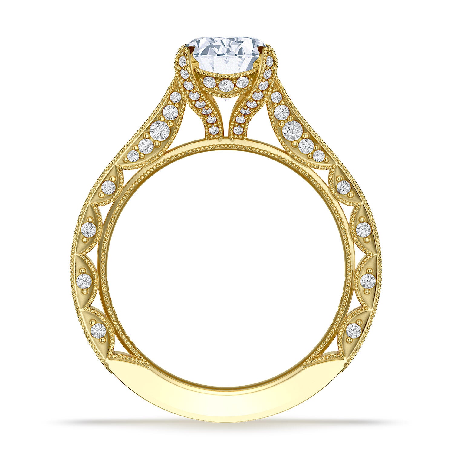 Oval Pavé 18K Yellow Gold Engagement Ring - HT2626