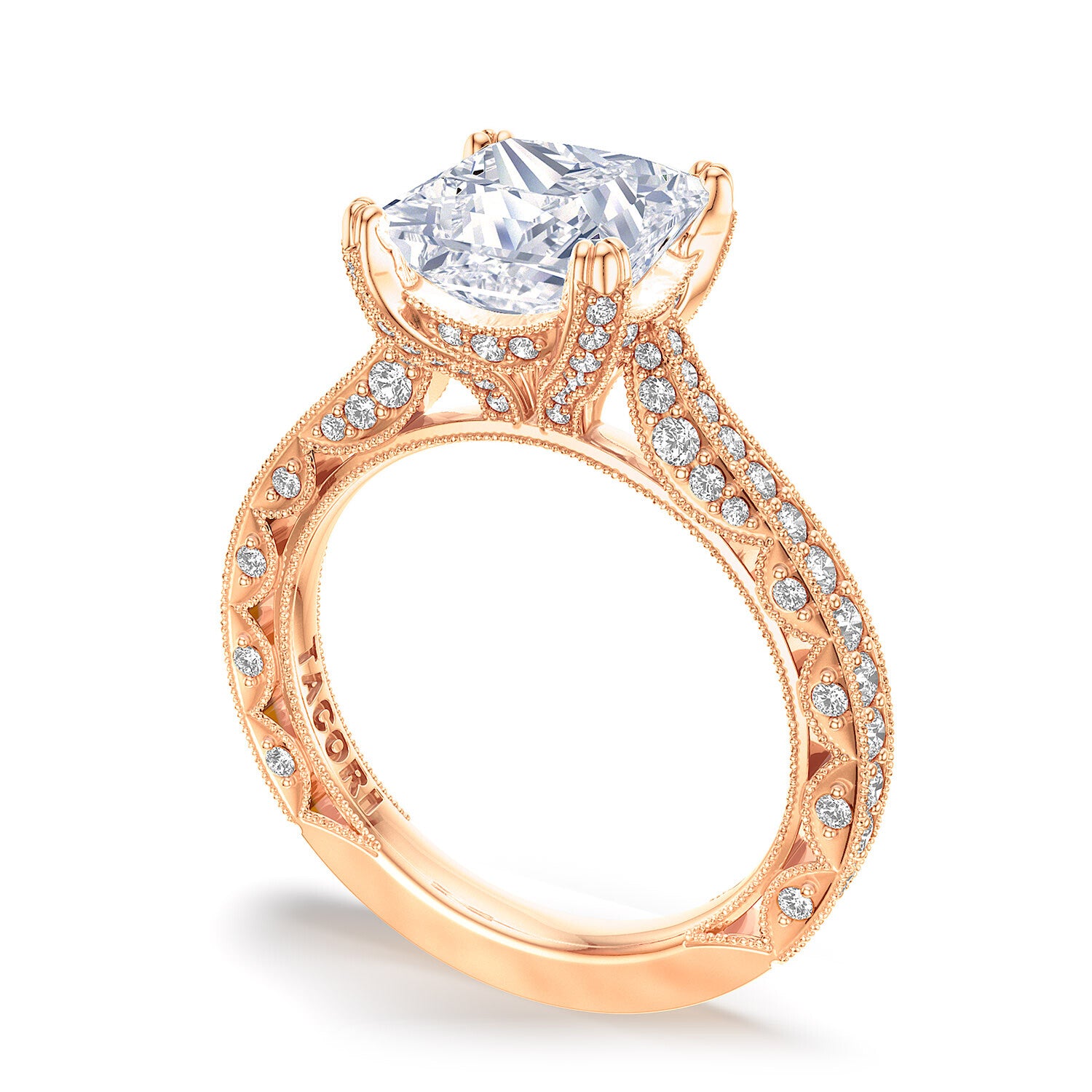 Princess Pavé 18K Rose Gold Engagement Ring - HT2626
