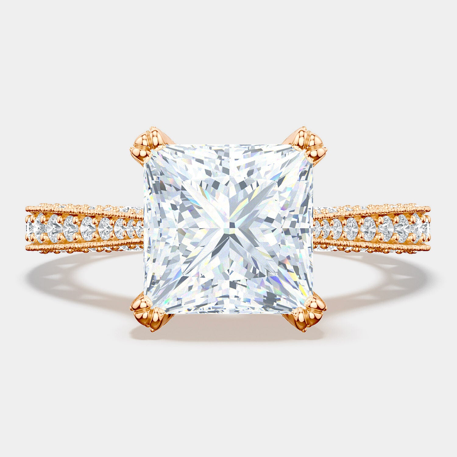 Princess Pavé 18K Rose Gold Engagement Ring - HT2626
