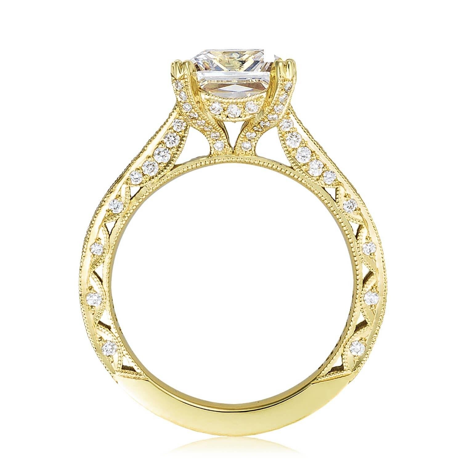 Princess Pavé 18K Yellow Gold Engagement Ring - HT2626