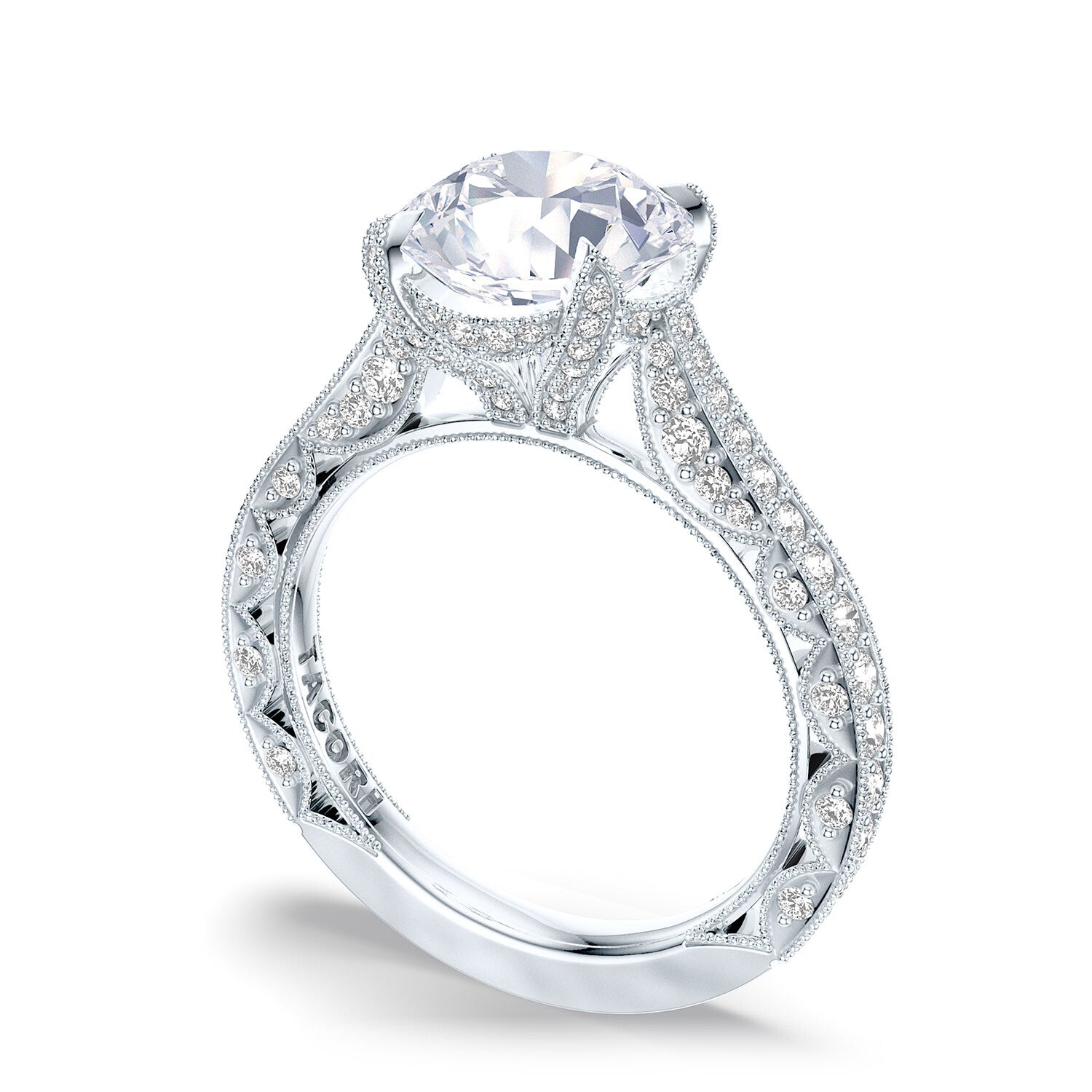 Round Pavé Platinum Engagement Ring - HT2626