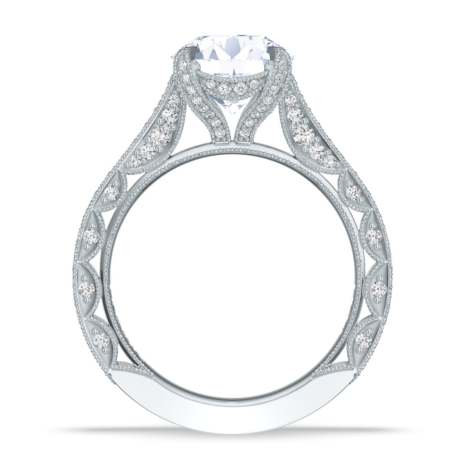 Round Pavé Platinum Engagement Ring - HT2626