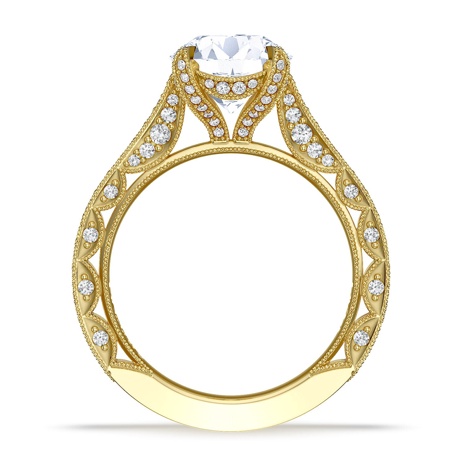 Round Pavé 18K Yellow Gold Engagement Ring - HT2626