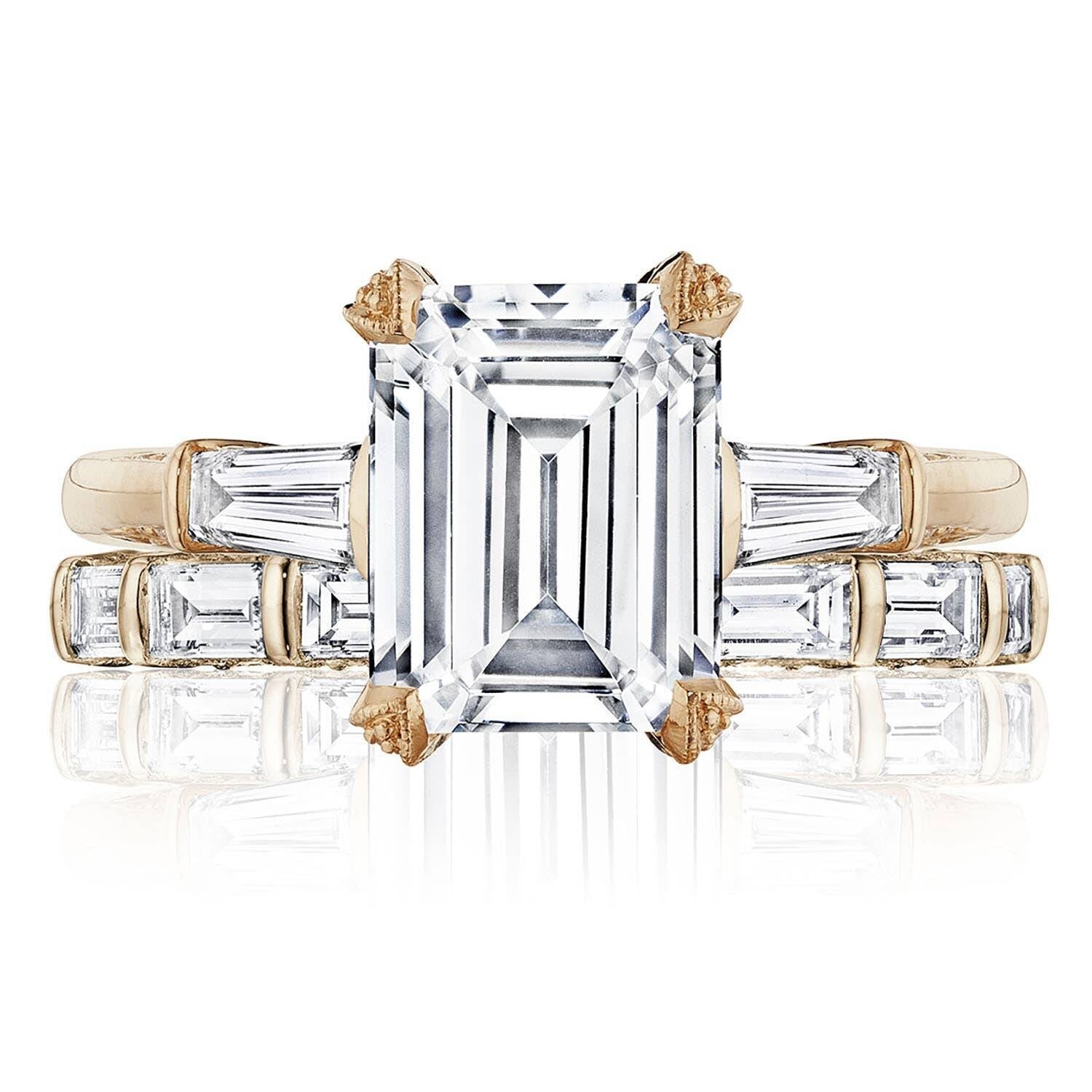 Emerald 3-Stone 18K Rose Gold Engagement Ring - HT2657