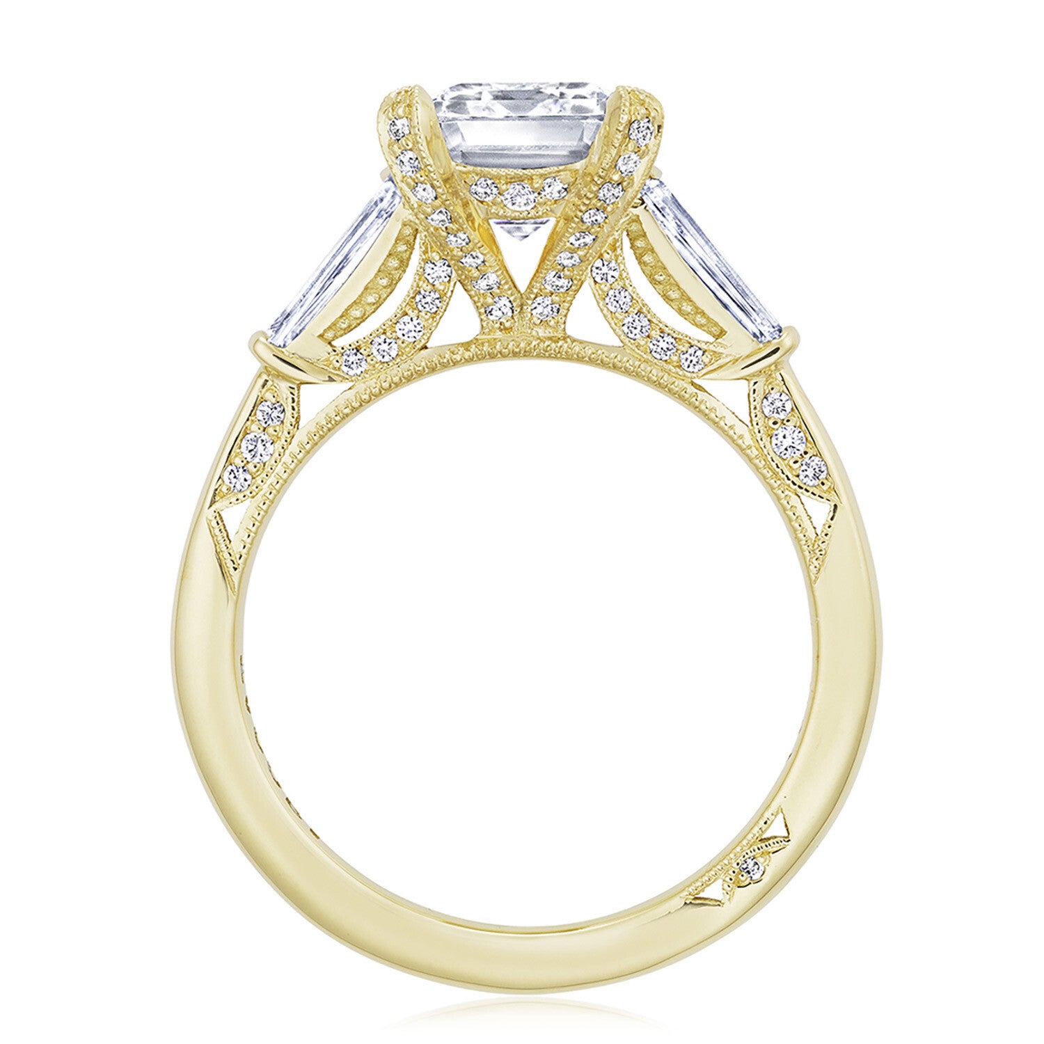 Emerald 3-Stone 18K Yellow Gold Engagement Ring - HT2657