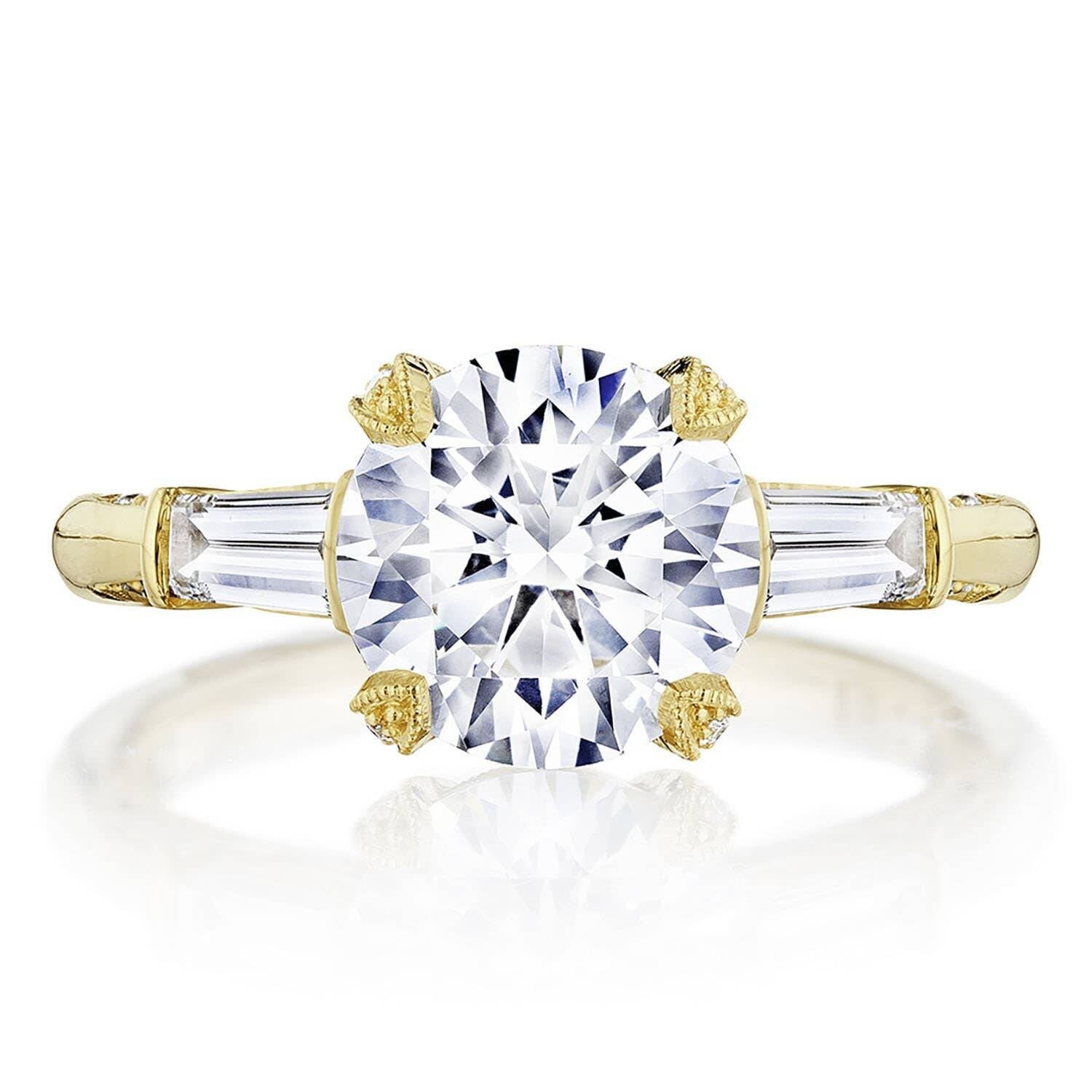 Round 3-Stone 18K Yellow Gold Engagement Ring - HT2657