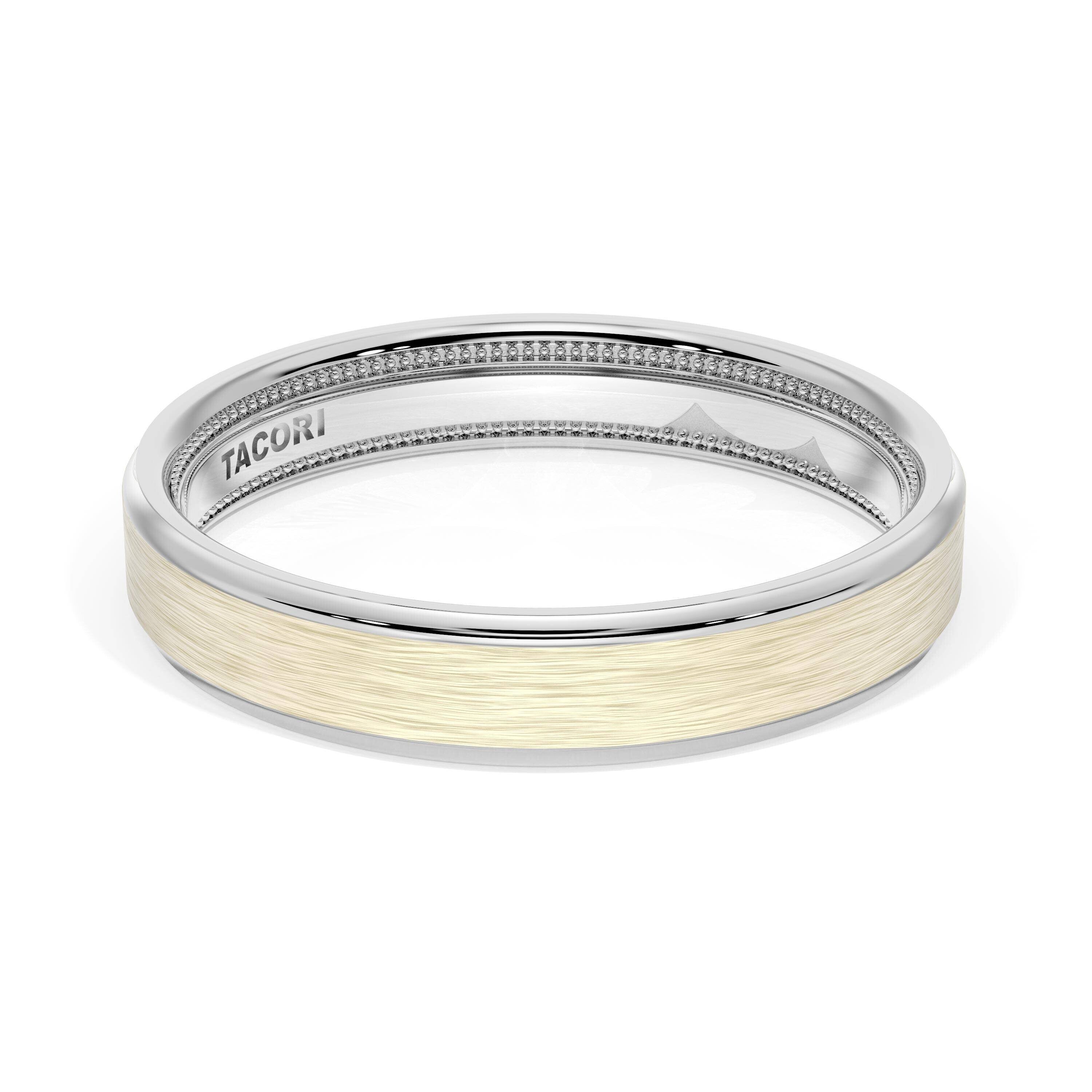 Brush Finish Wedding Ring 18k Yellow/White Gold - 1634