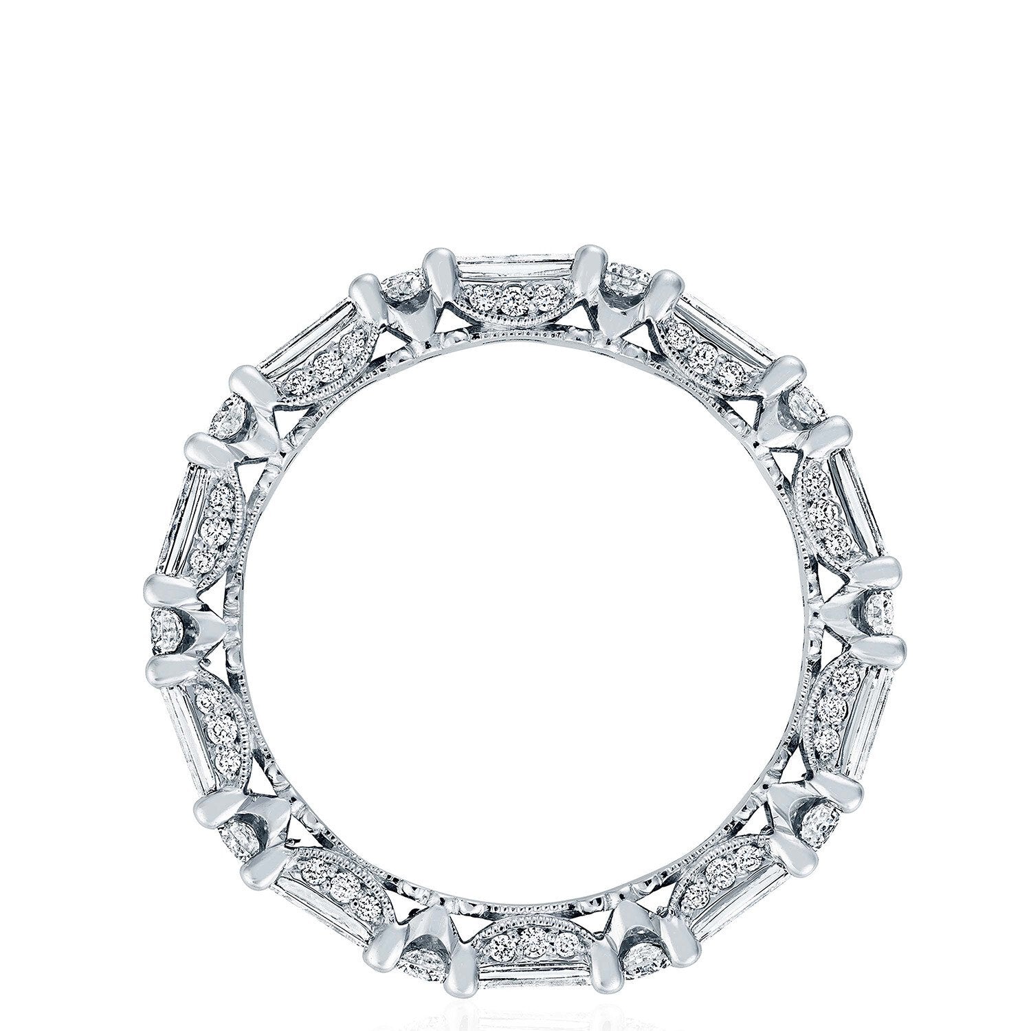 Baguette Round Eternity Wedding Ring 18k White Gold - HT2682