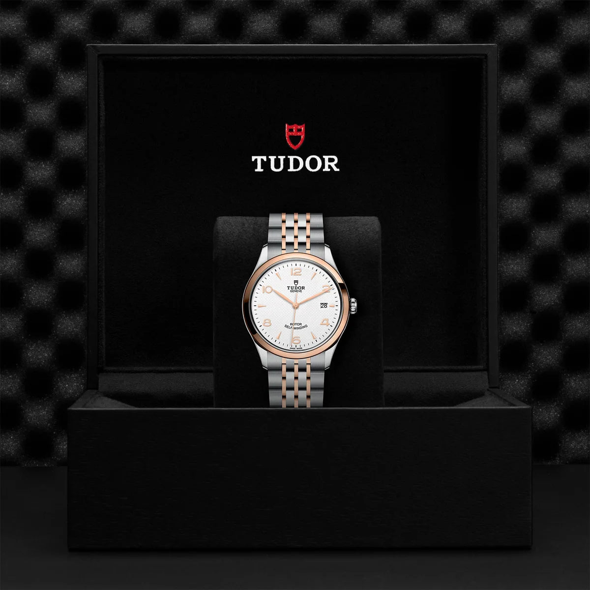 TUDOR 1926 two-tone 39mm white dial watch on bracelet, presented inside the official Tudor presentation box.