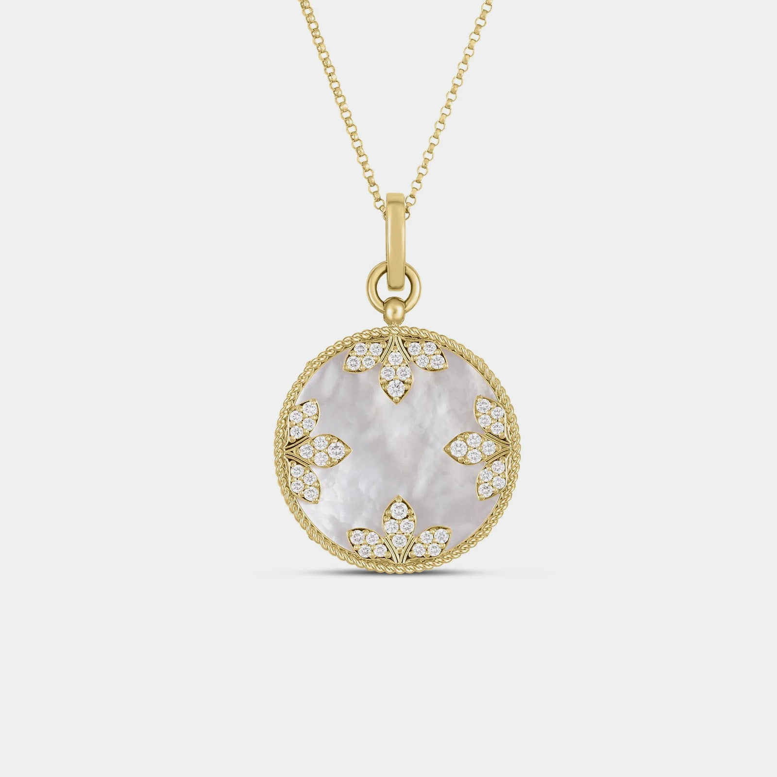 Venetian Medallions Large Mother Of Pearl Pendant Necklace in Yellow Gold