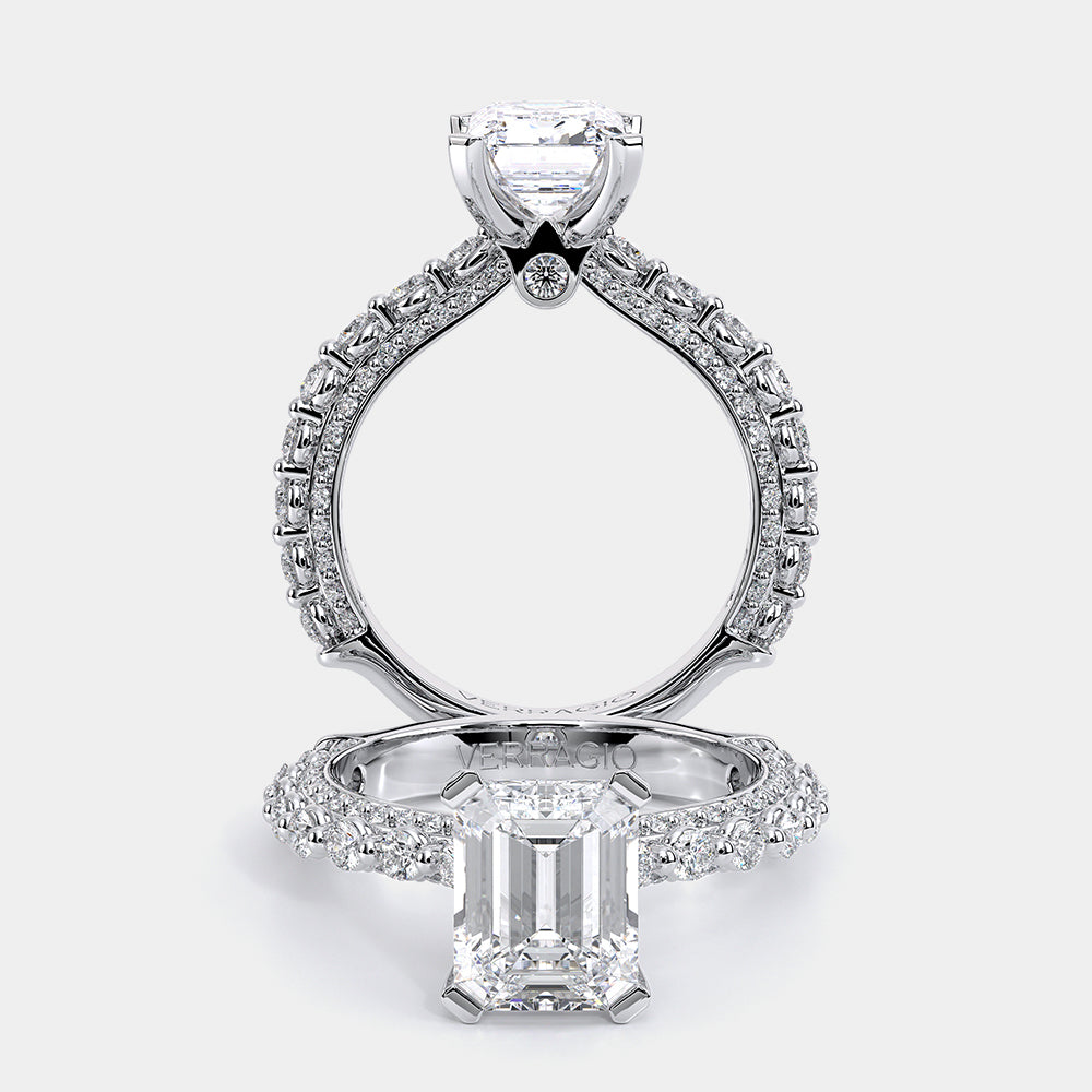 Emerald Pavé 18k White Gold Engagement Ring - CTR-0488