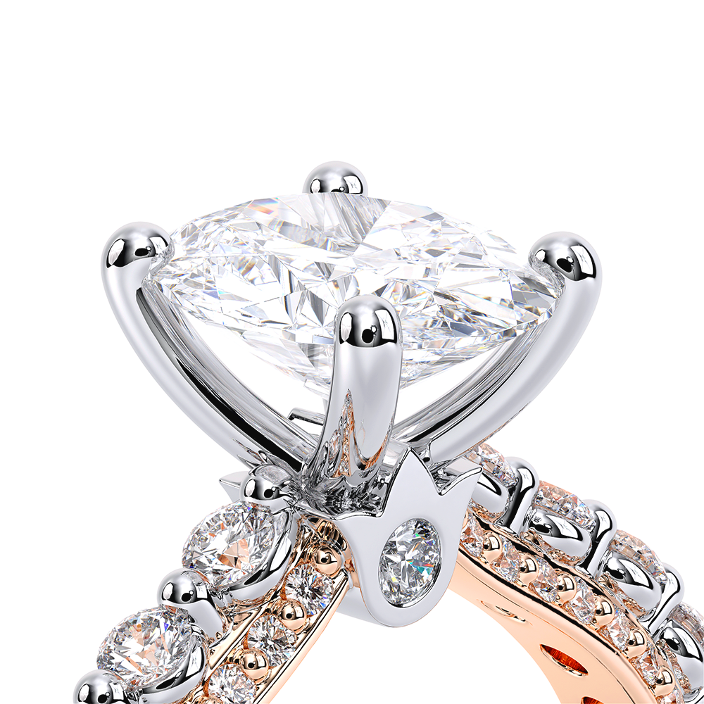 Oval Pavé 18k Rose and White Gold Engagement Ring - CTR-0488