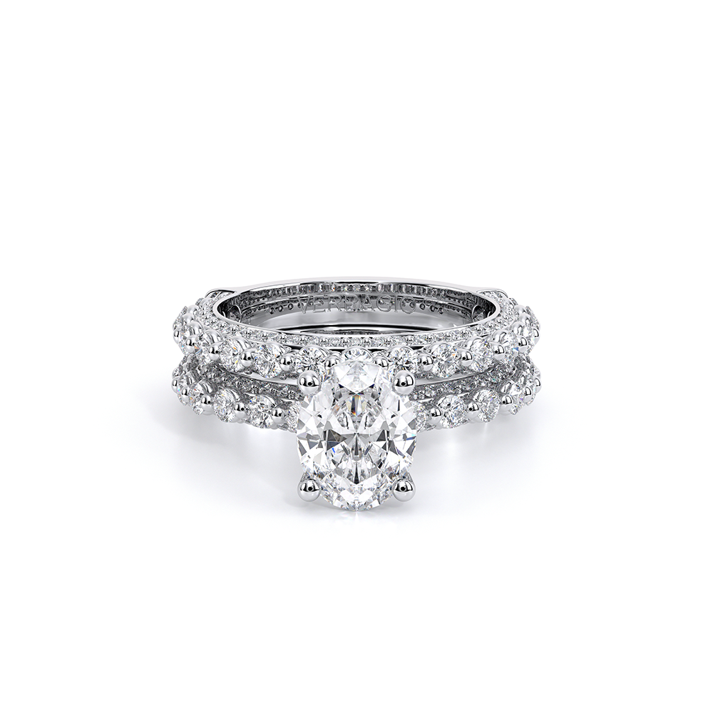 Oval Pavé 18k White Gold Engagement Ring - CTR-0488
