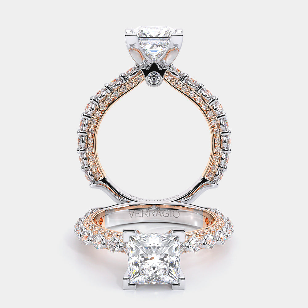 Princess Pavé 18k Rose and White Gold Engagement Ring - CTR-0488