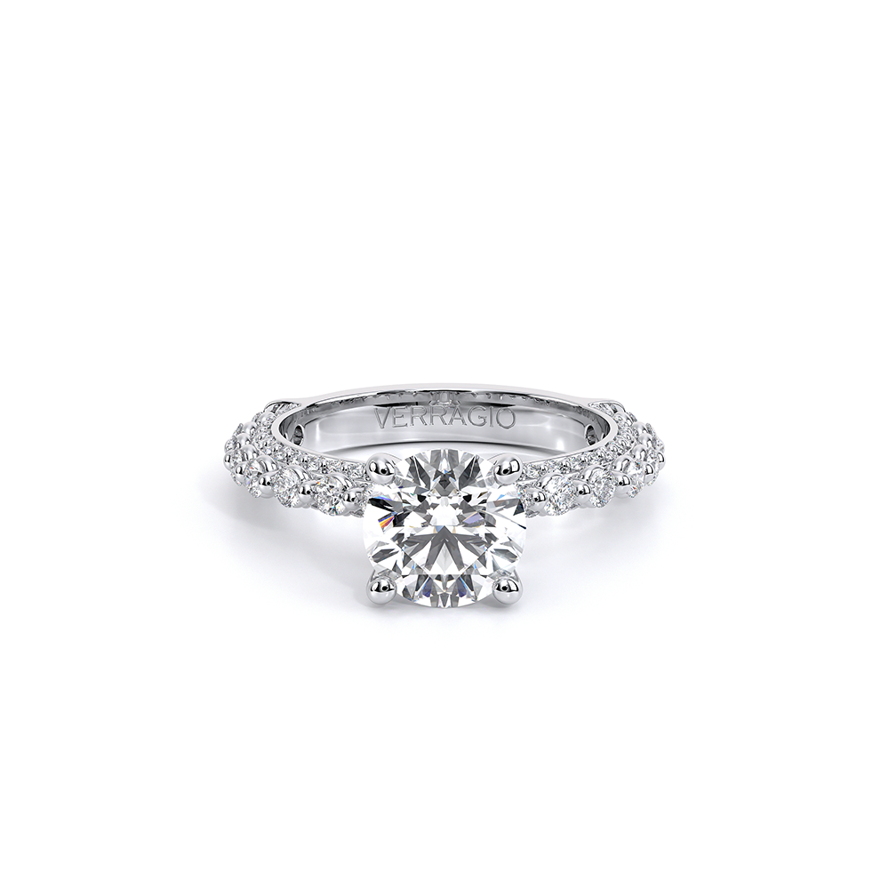 Round Pavé Platinum Engagement Ring - CTR-0488