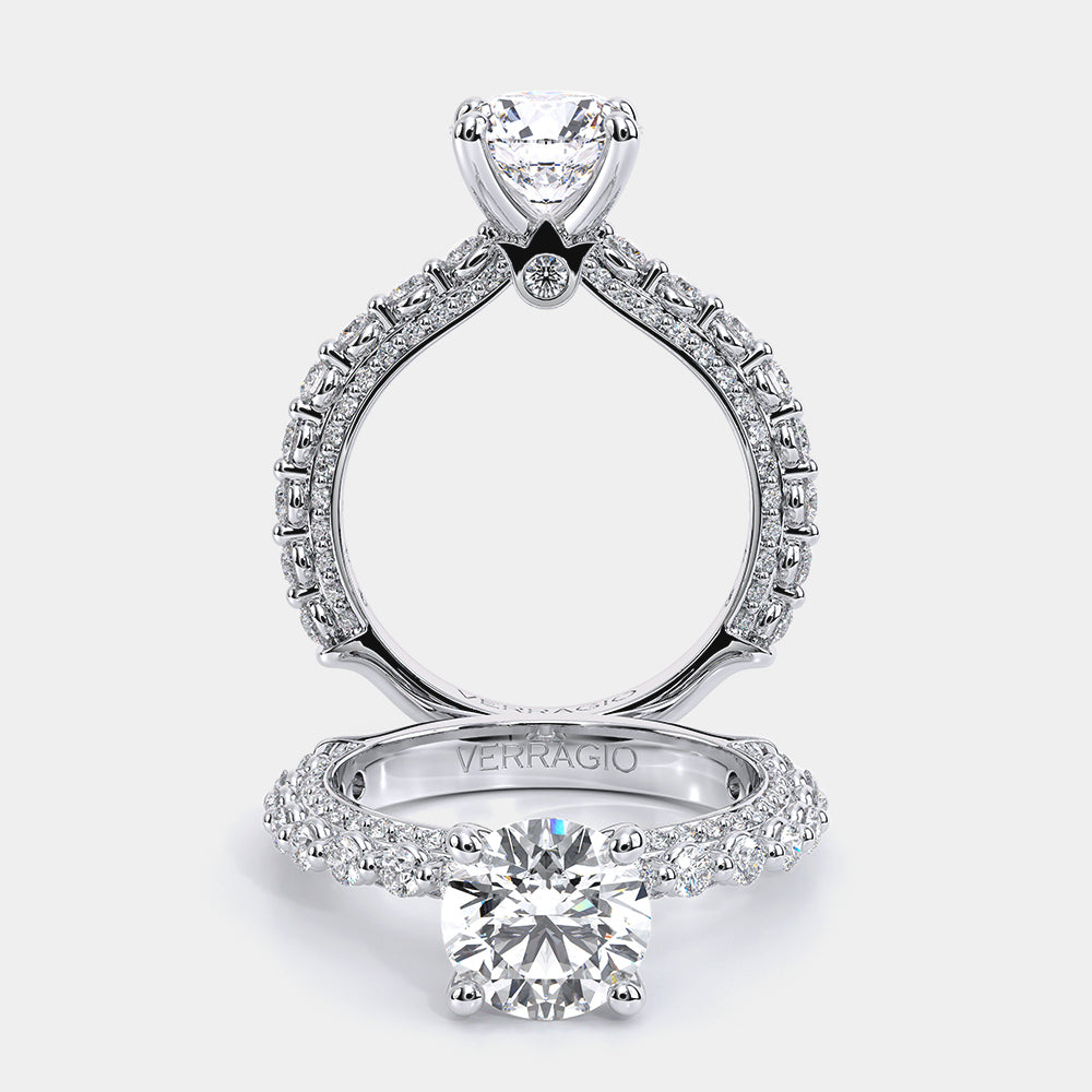 Round Pavé Platinum Engagement Ring - CTR-0488