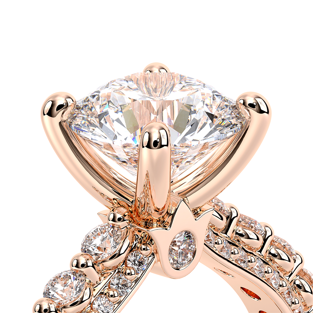 Round Pavé 14k Rose Gold Engagement Ring - CTR-0488
