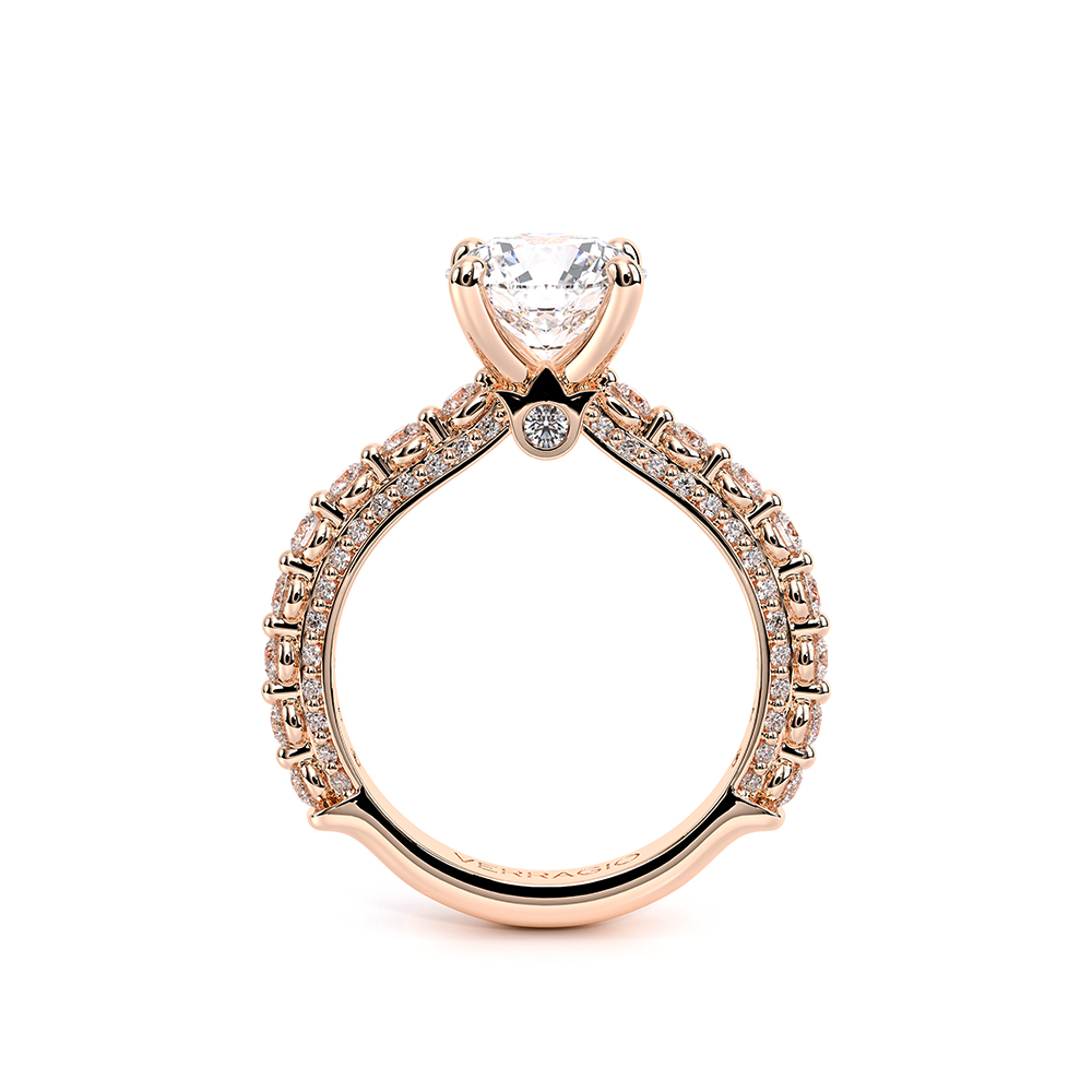 Round Pavé 14k Rose Gold Engagement Ring - CTR-0488