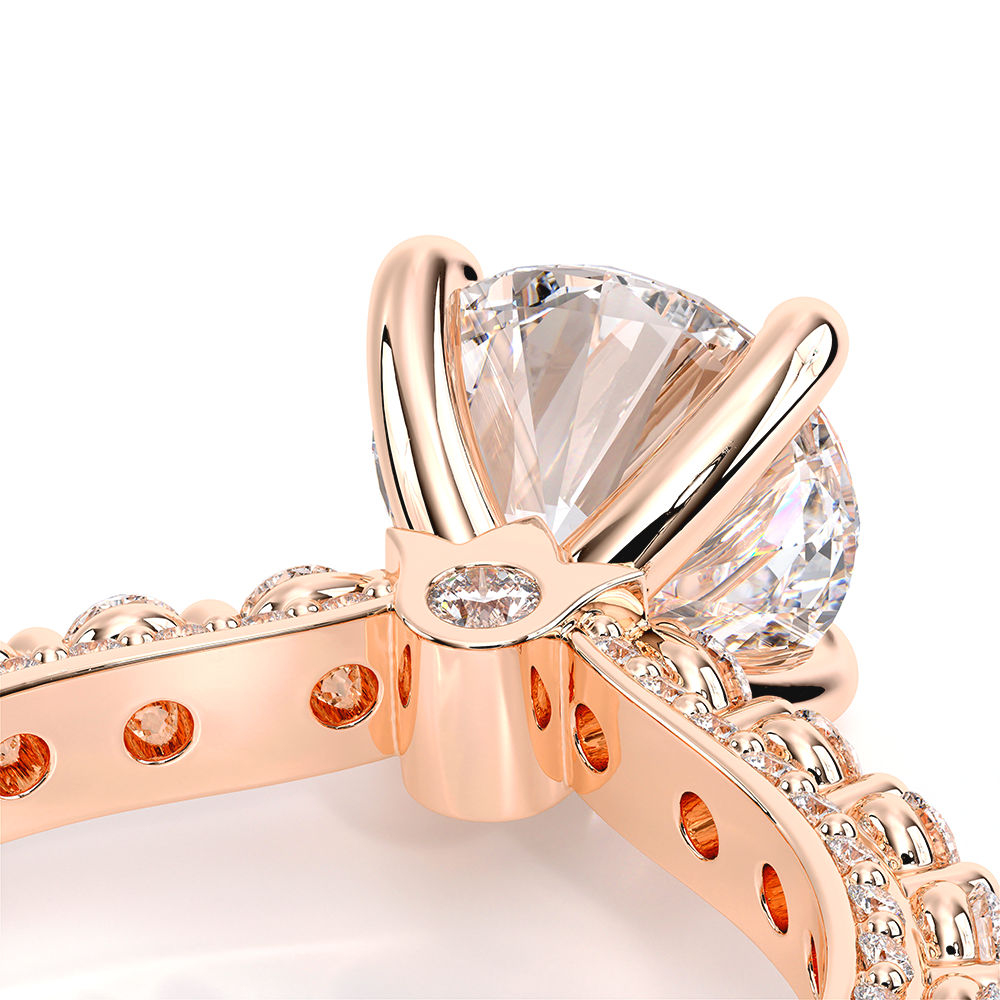 Round Pavé 14k Rose Gold Engagement Ring - CTR-0488