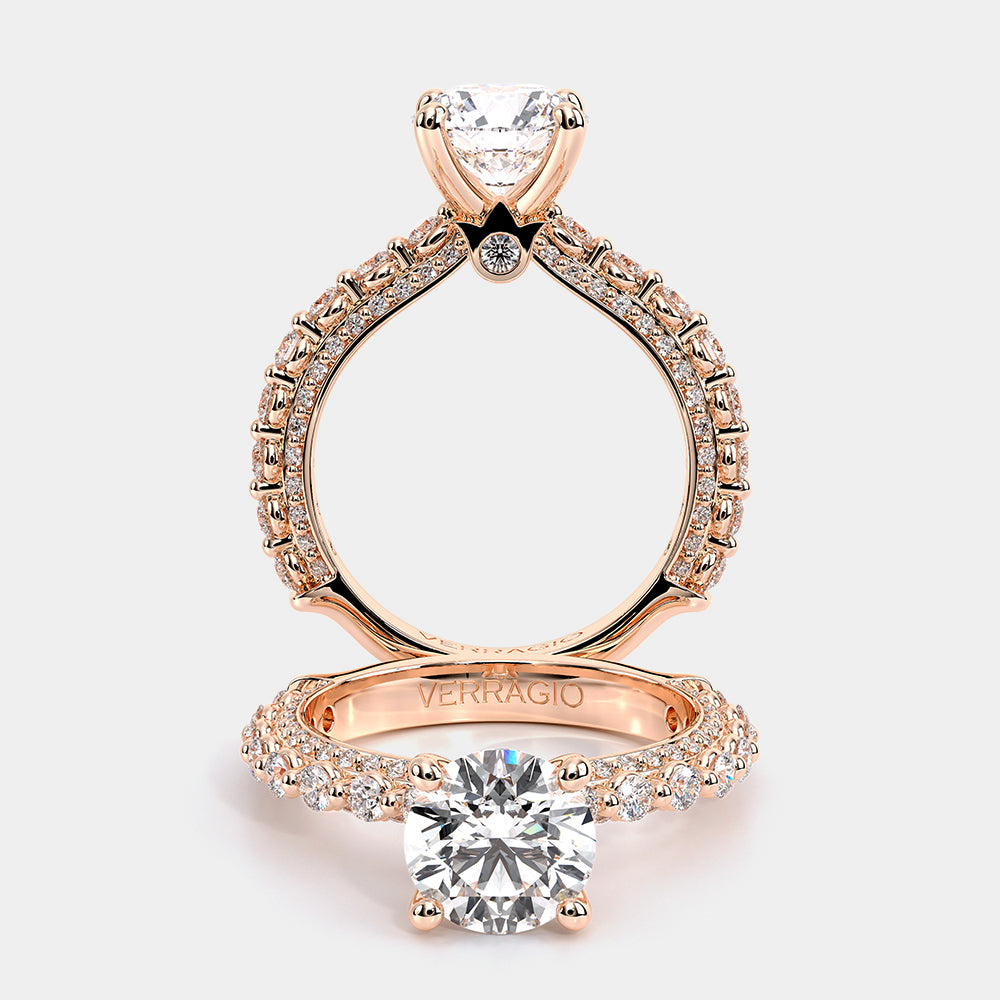 Round Pavé 18k Rose Gold Engagement Ring - CTR-0488