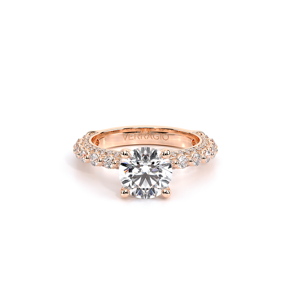 Round Pavé 18k Rose Gold Engagement Ring - CTR-0488