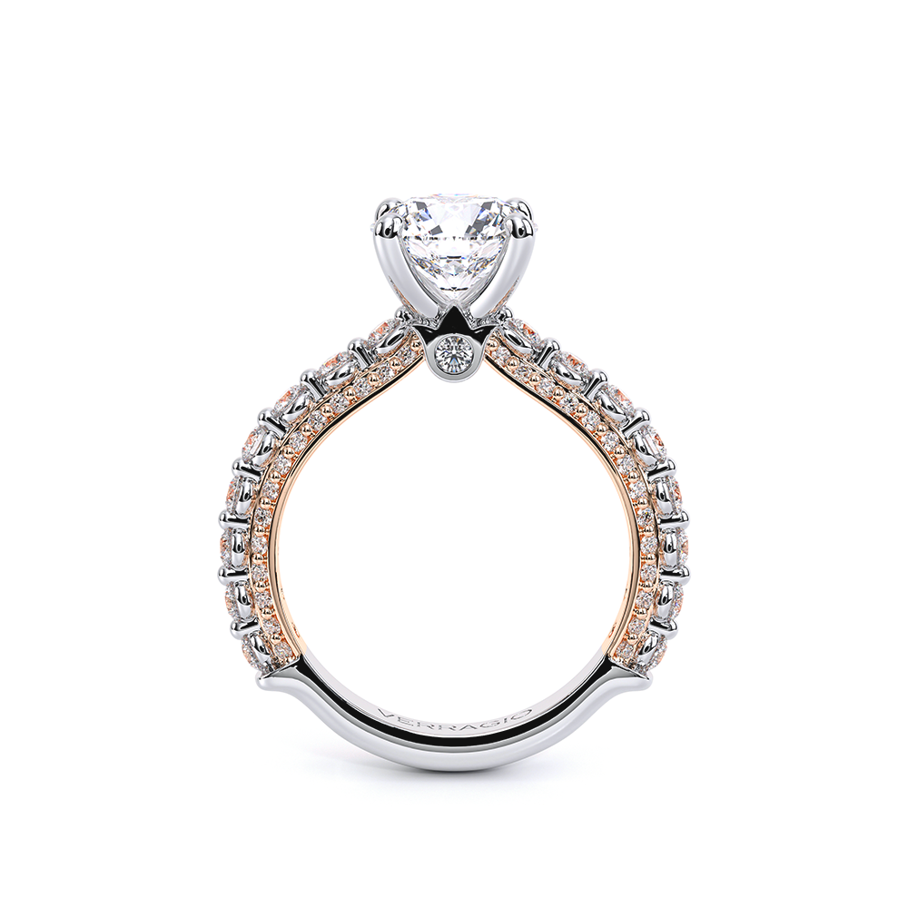 Round Pavé 18k Rose and White Gold Engagement Ring - CTR-0488