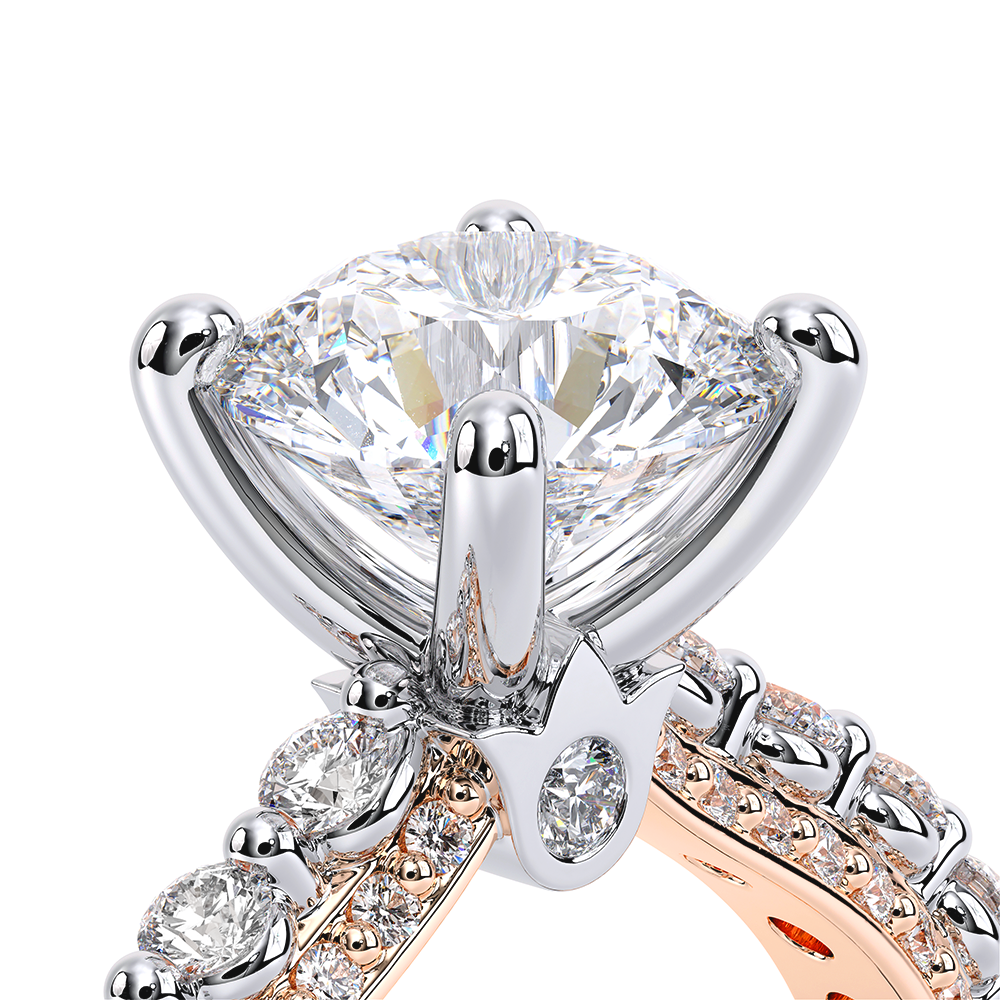 Round Pavé 18k Rose and White Gold Engagement Ring - CTR-0488