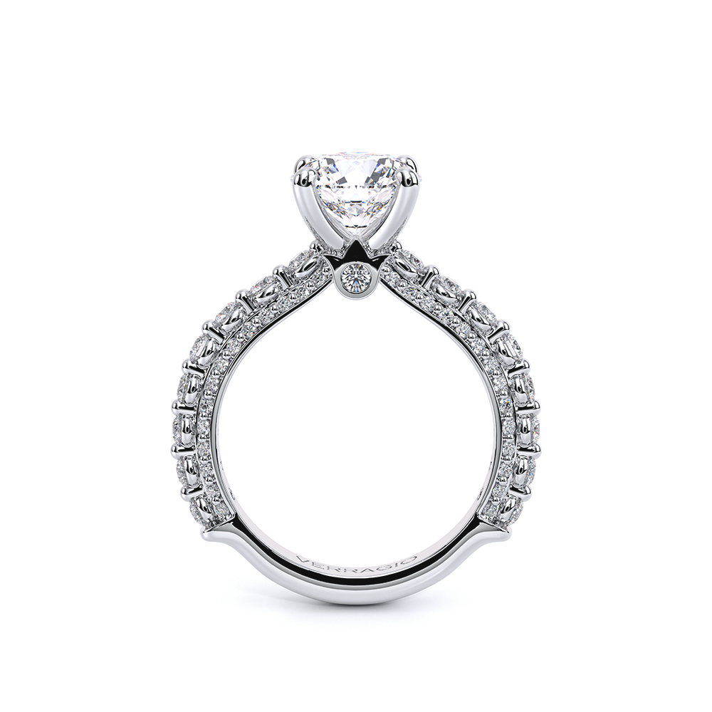 Round Pavé 14k White Gold Engagement Ring - CTR-0488