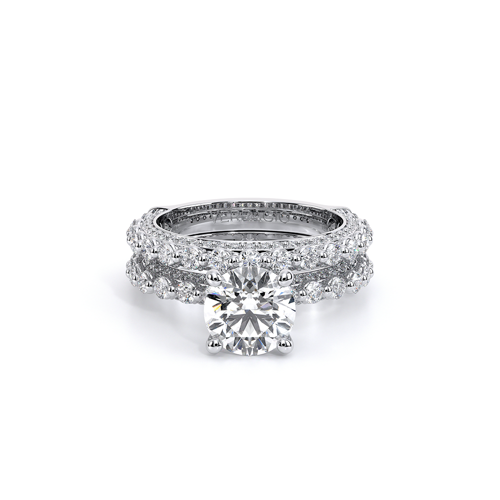 Round Pavé 18k White Gold Engagement Ring - CTR-0488