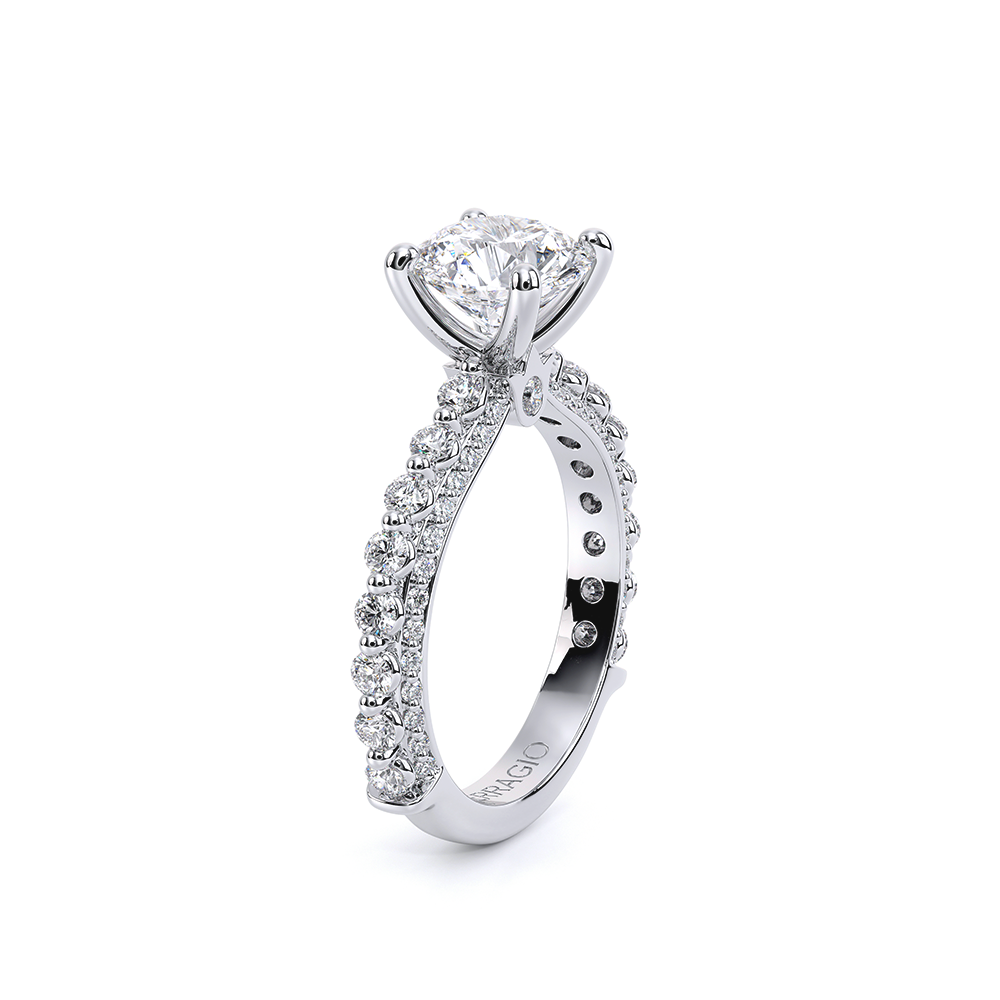 Round Pavé 18k White Gold Engagement Ring - CTR-0488