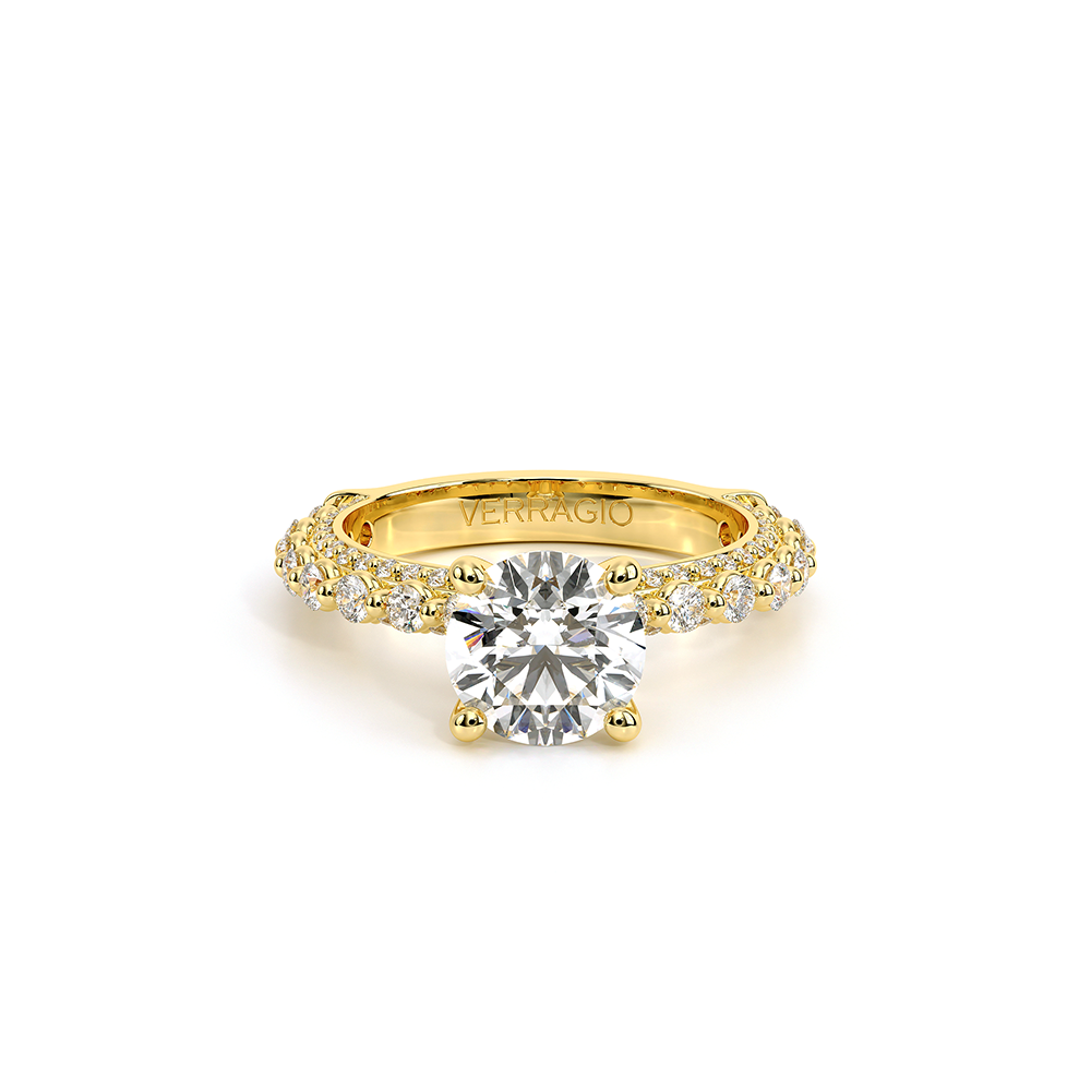 Round Pavé 18k Yellow Gold Engagement Ring - CTR-0488