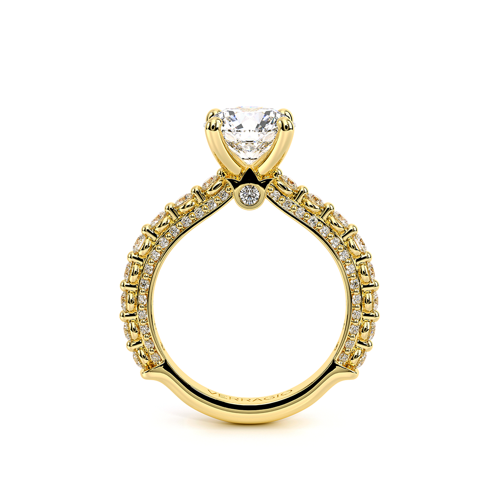 Round Pavé 18k Yellow Gold Engagement Ring - CTR-0488