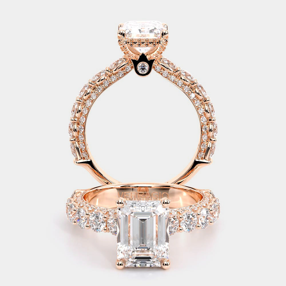 Emerald Pavé 18K Rose Gold Engagement Ring - CTR-0489