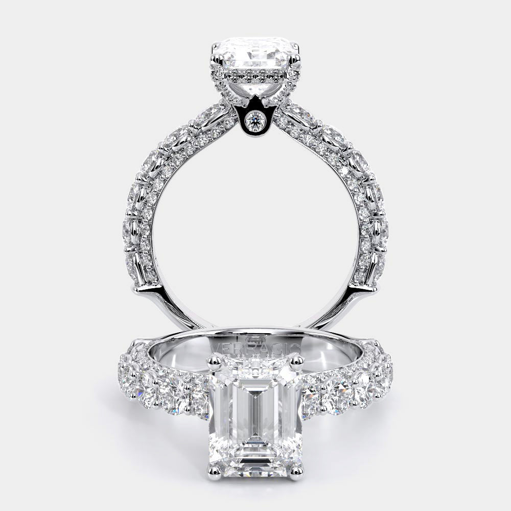 Emerald Pavé 18K White Gold Engagement Ring - CTR-0489