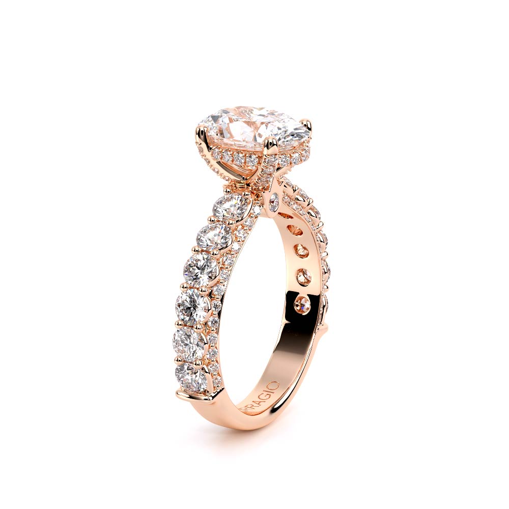 Oval Pavé 18K Rose Gold Engagement Ring - CTR-0489