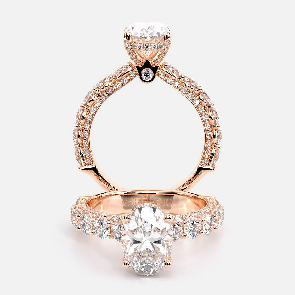 Oval Pavé 18K Rose Gold Engagement Ring - CTR-0489