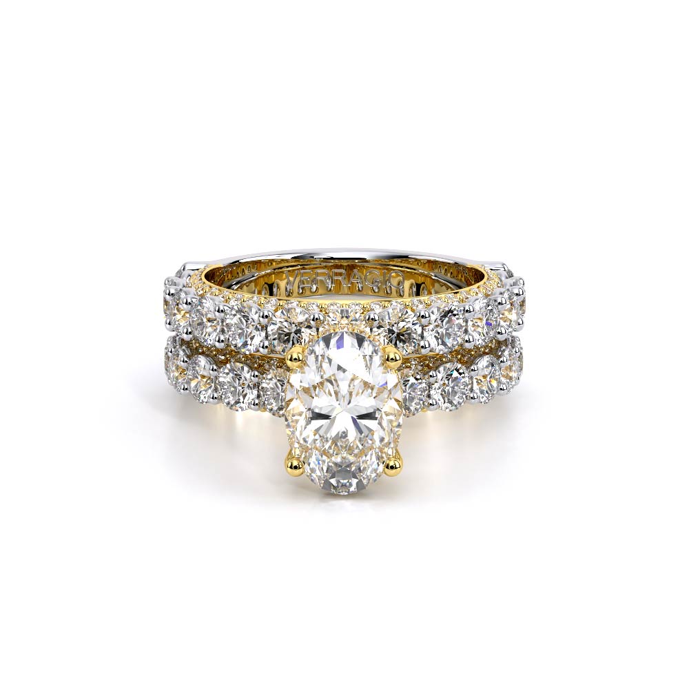 Oval Pavé 18K Yellow and White Gold Engagement Ring - CTR-0489