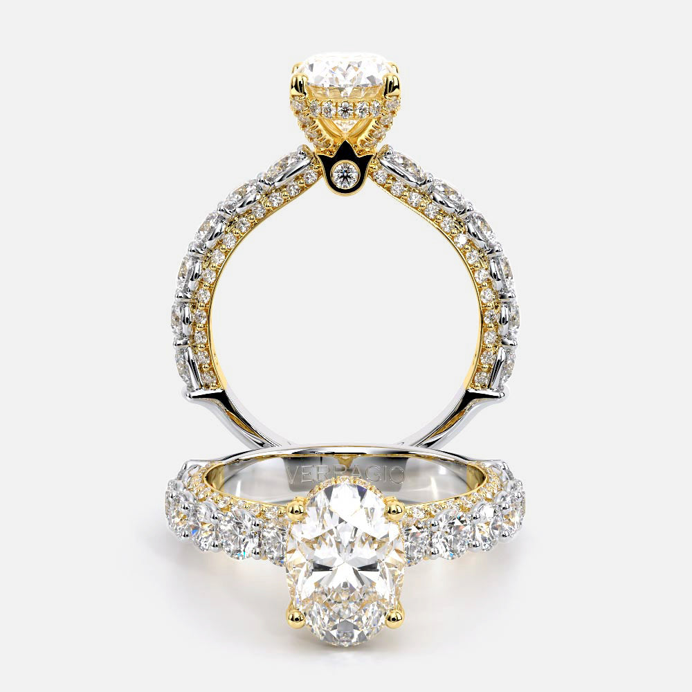 Oval Pavé 18K Yellow and White Gold Engagement Ring - CTR-0489