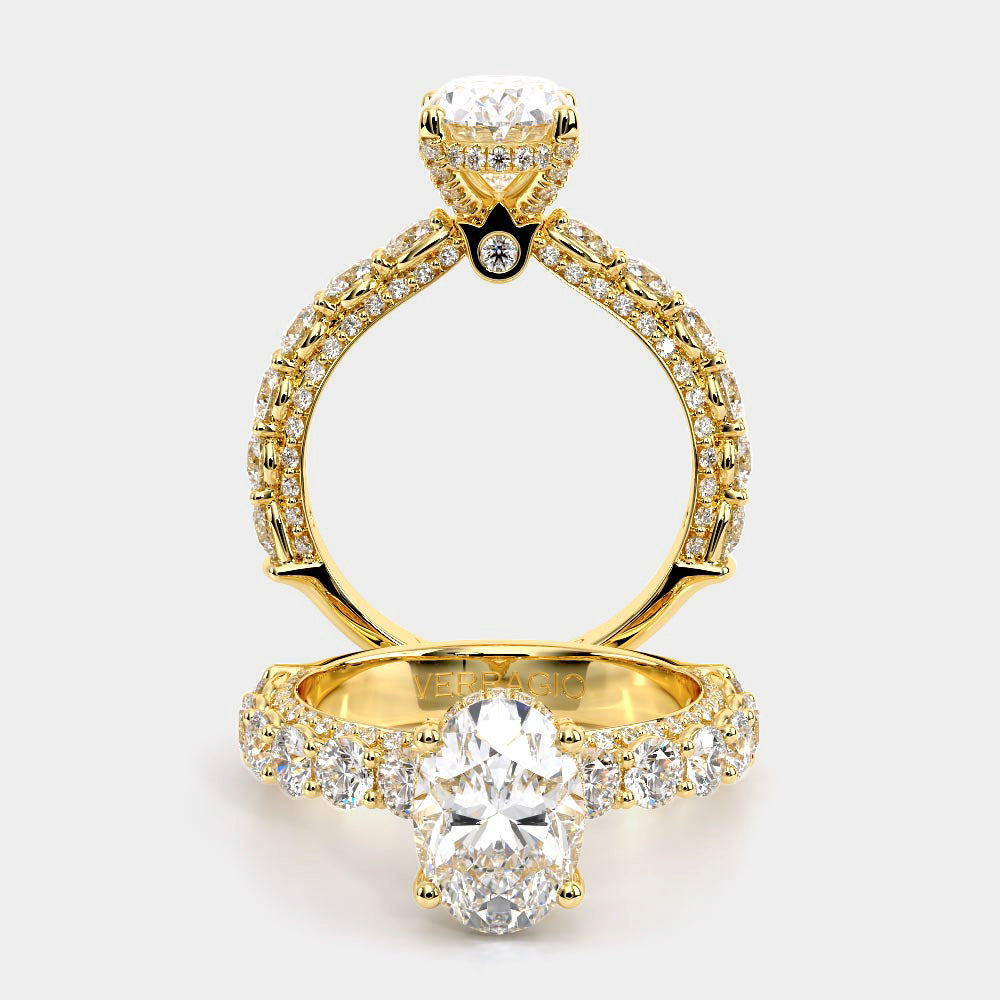 Oval Pavé 18K Yellow Gold Engagement Ring - CTR-0489