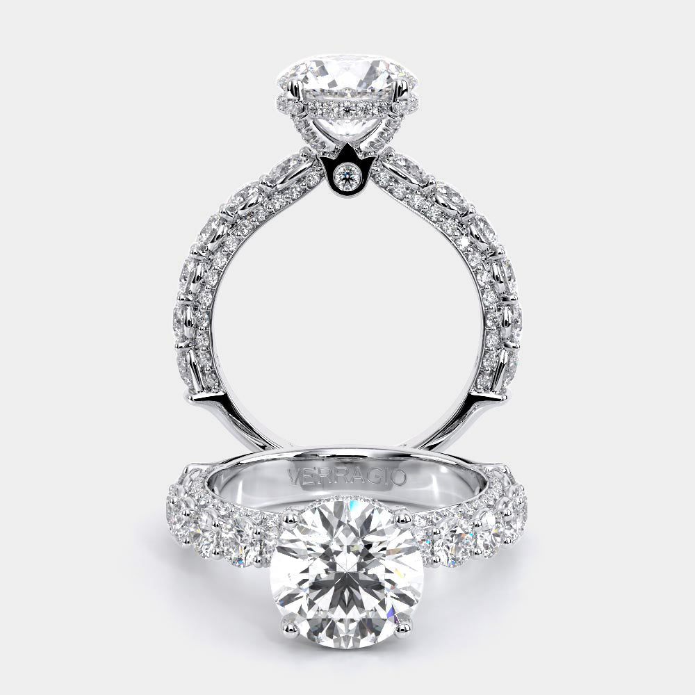 Round Pavé Platinum Engagement Ring - CTR-0489