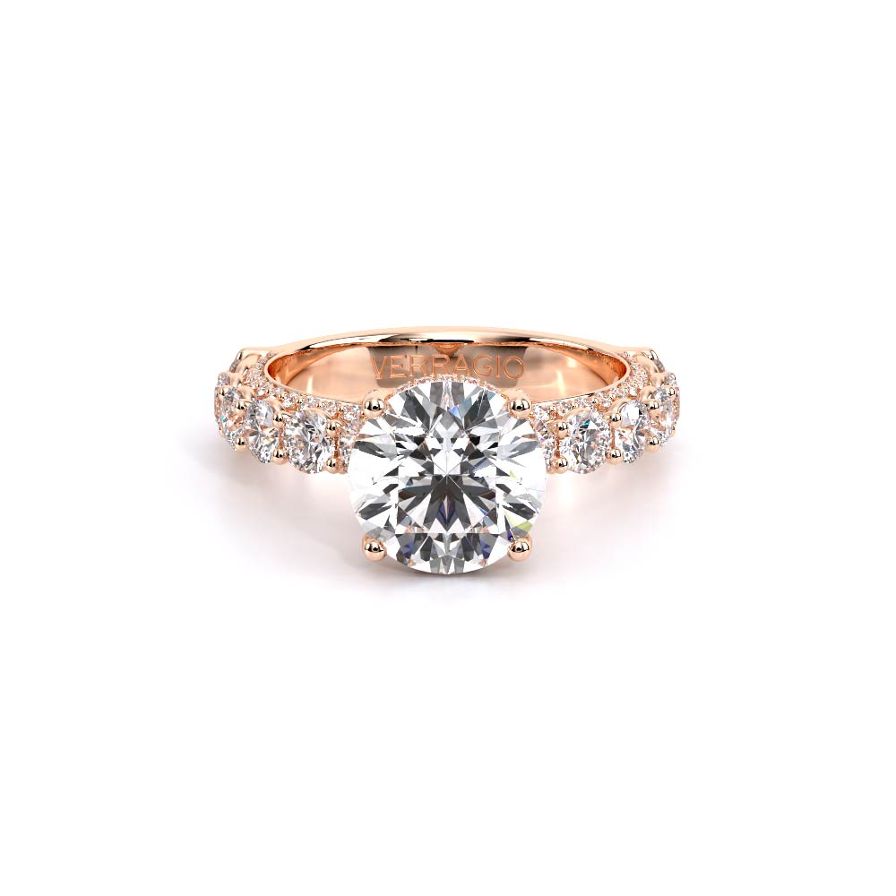 Round Pavé 14K Rose Gold Engagement Ring - CTR-0489