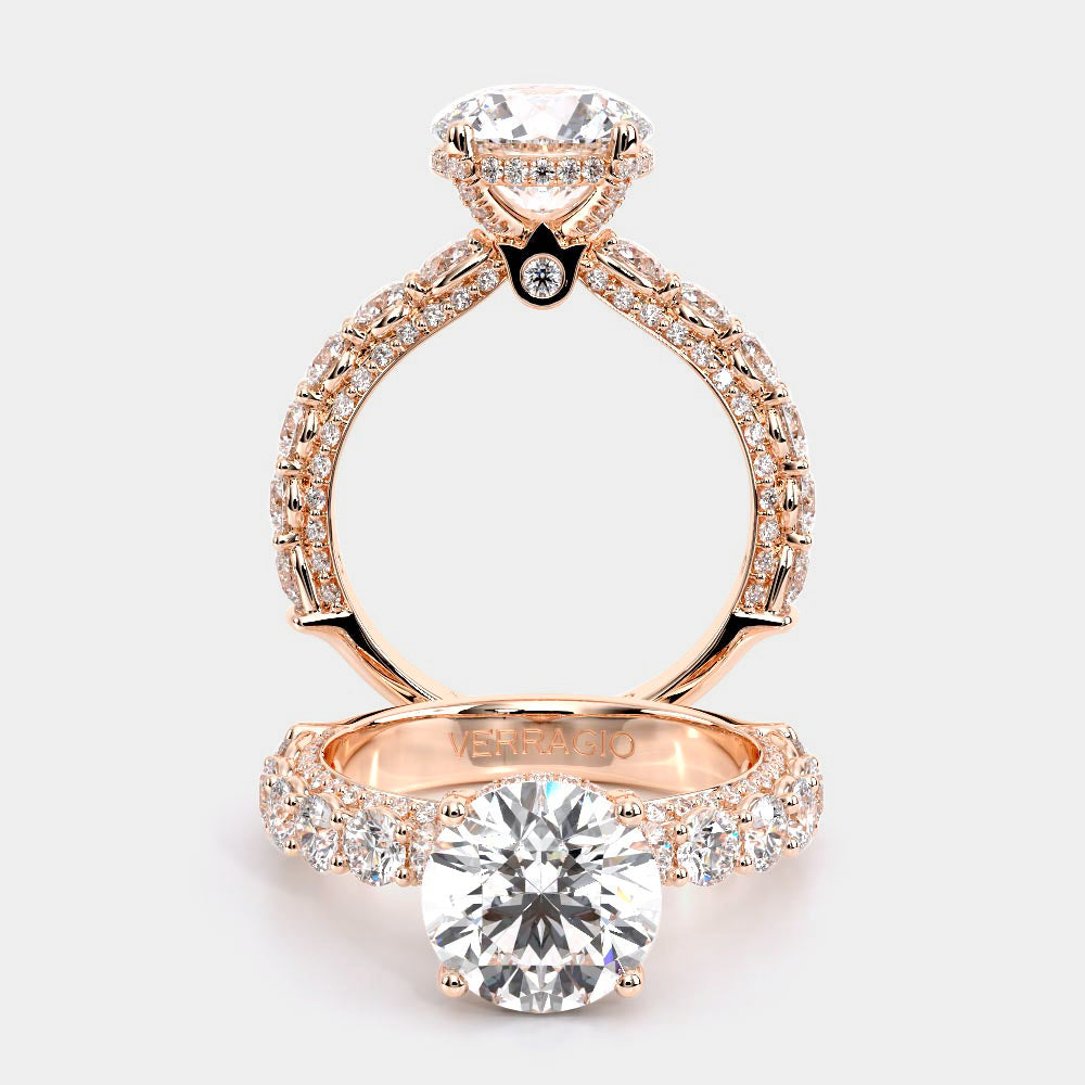 Round Pavé 14K Rose Gold Engagement Ring - CTR-0489